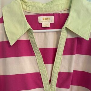 Maeve Pink and Cream Striped Blouse with Green Collar